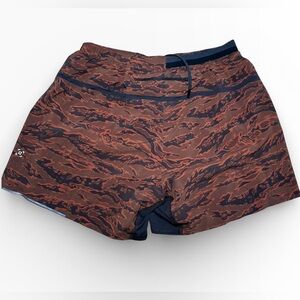Lululemon mens Pace Breaker Short 9", tiger orange camo, lined, size:L